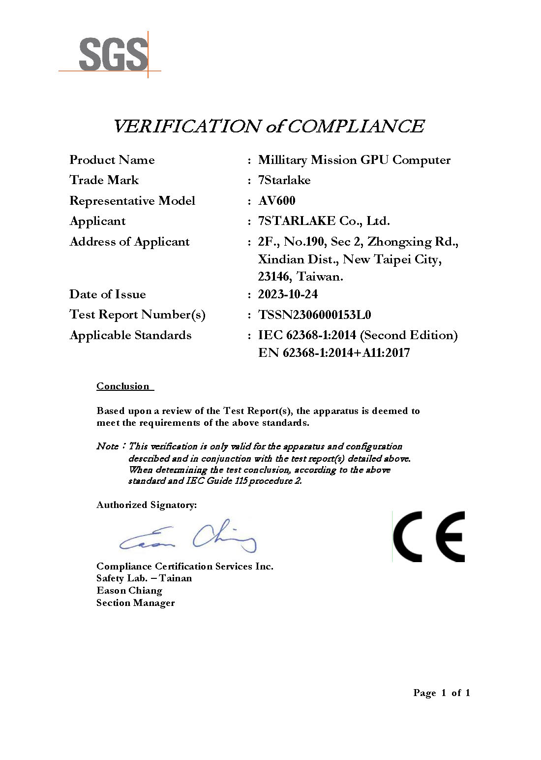 Verification of Compliance
